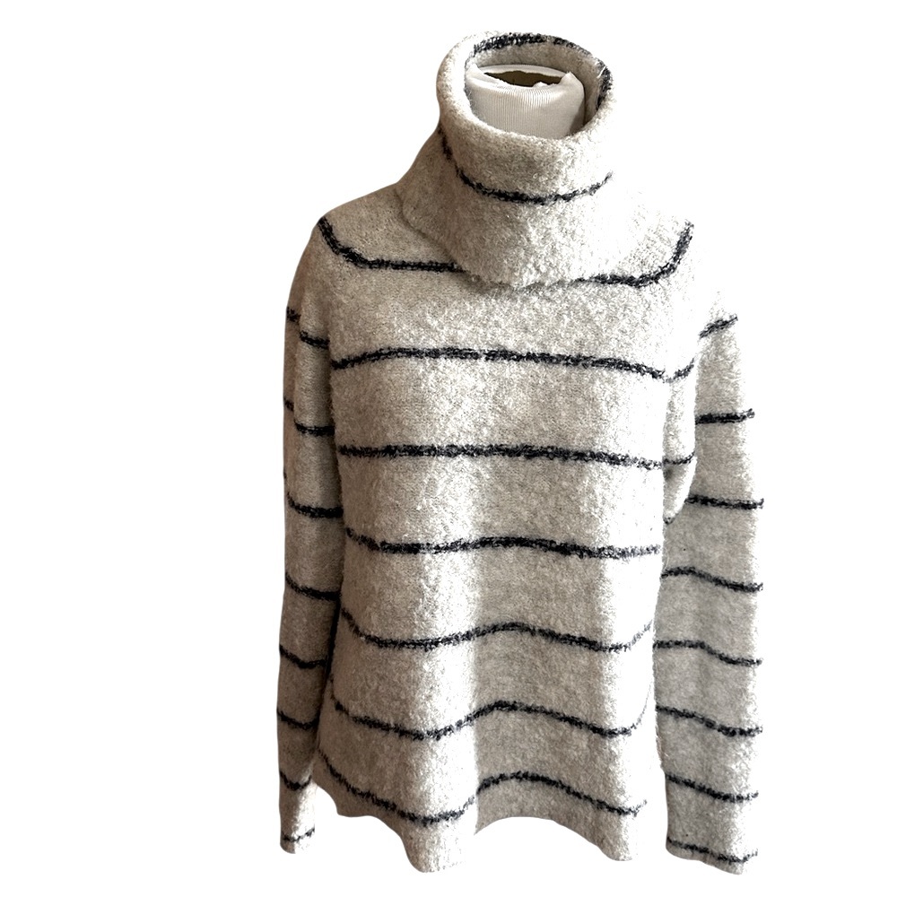 Madewell Roundtrip Stripe Turtleneck Sweater in Hthr Cloud | Wool Blend | Sz M - Picture 5 of 8